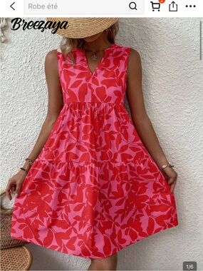 NWOT Pink & Red Floral-Sleeveless Summer Dress size large (8-10)